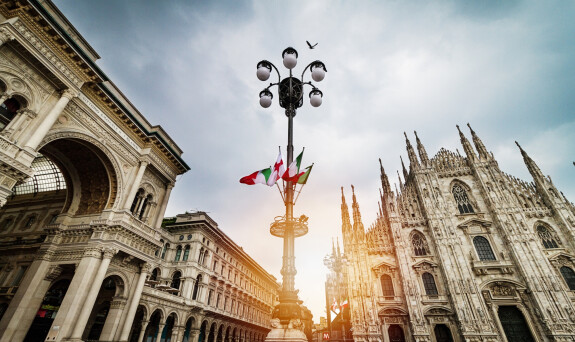 beautiful panoramic view duomo square milan with big stree